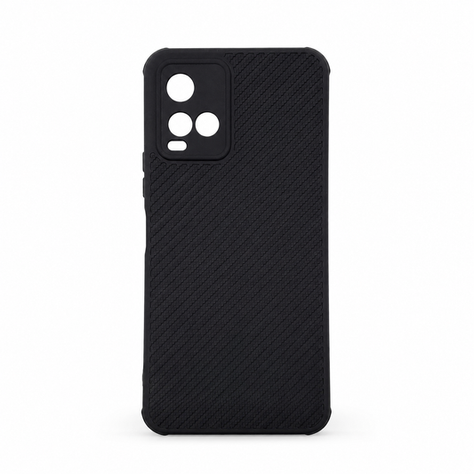 Vivo Y21 Carbon Fiber texture Hard Rubber armour back cover shock-porof case