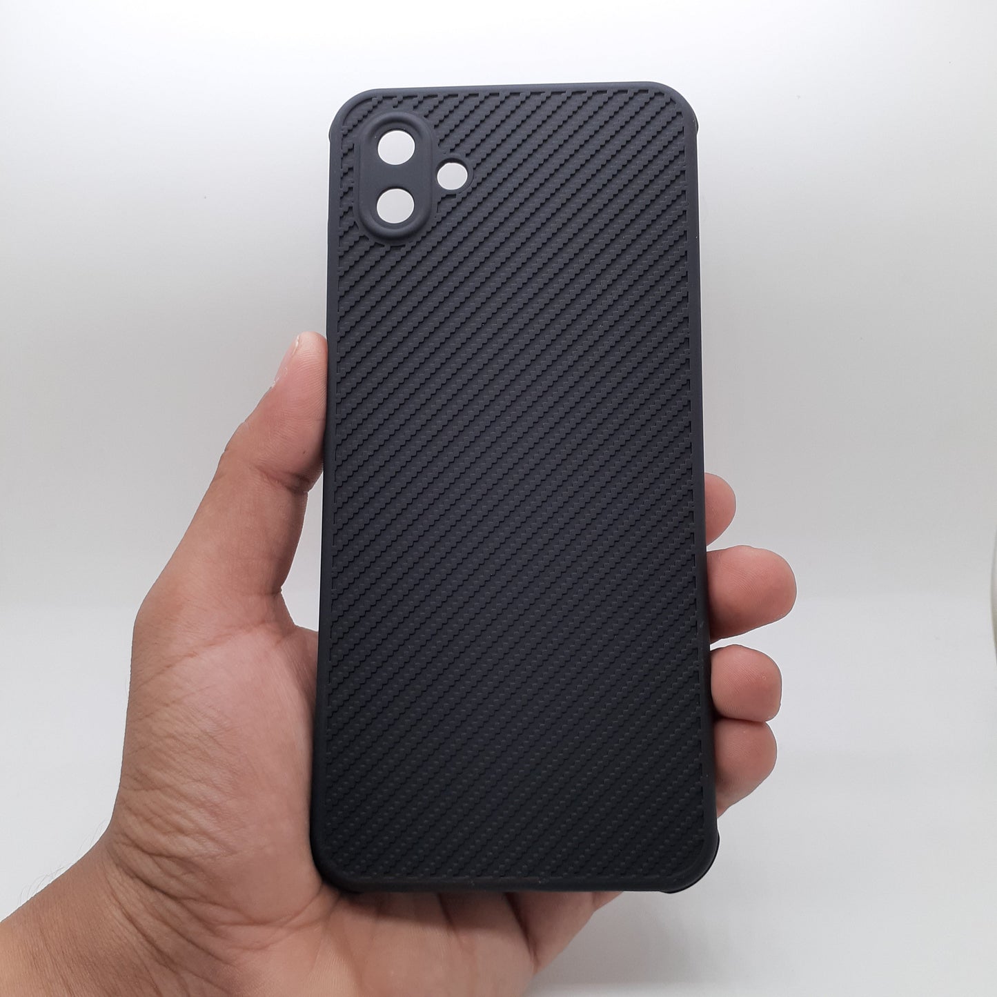 Samsung A04 Carbon Fiber texture Hard Rubber armour back cover shock-porof case