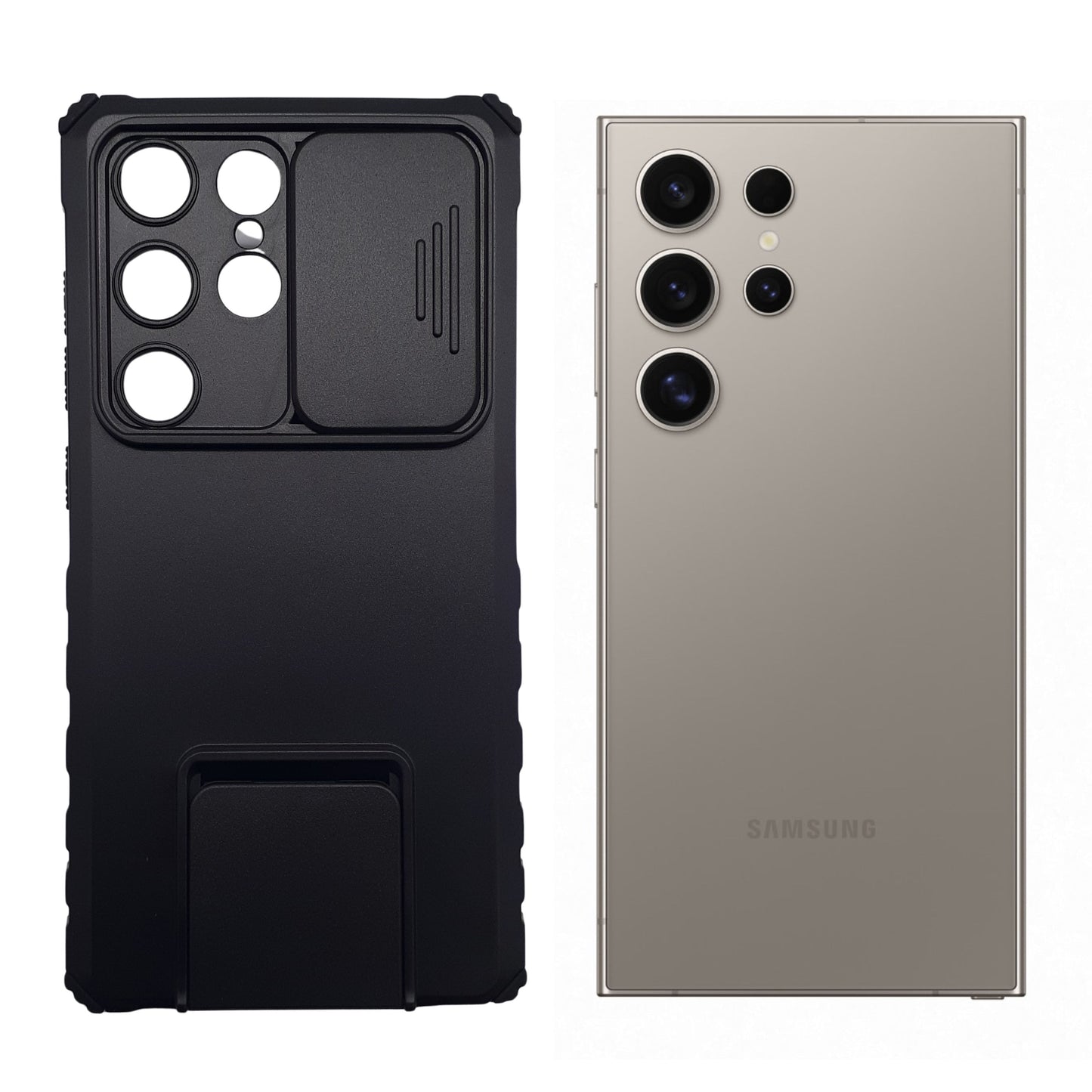 Samsung S24 Ultra Heavy Duty Protective Case Sliding Camera Cover Integrated Kickstand Military Grade Shockproof Protection Phone Cover Accessory