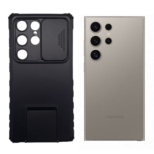 Samsung S24 Ultra Heavy Duty Protective Case Sliding Camera Cover Integrated Kickstand Military Grade Shockproof Protection Phone Cover Accessory