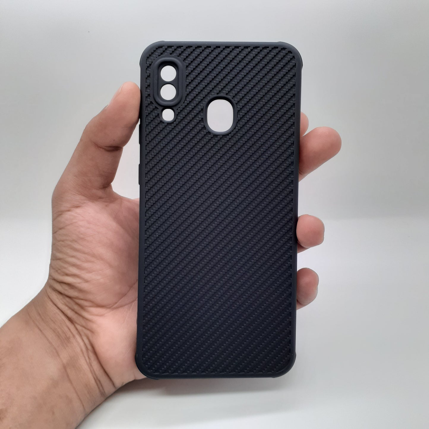 Samsung A20 Carbon Fiber texture Hard Rubber armour back cover shock-porof case