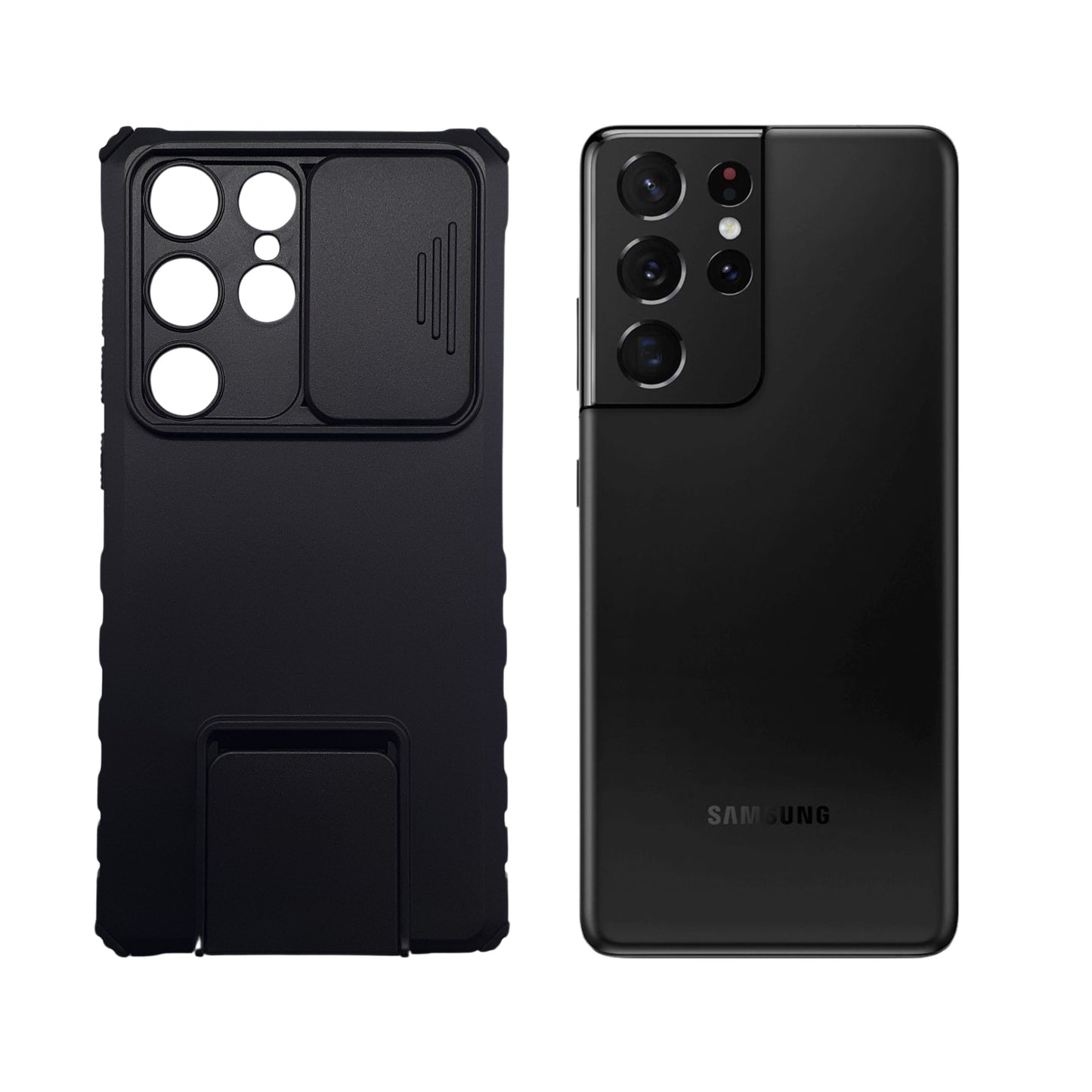 Samsung S21 Ultra Case Sliding Camera Cover Kickstand Shockproof Full Body Armor Black