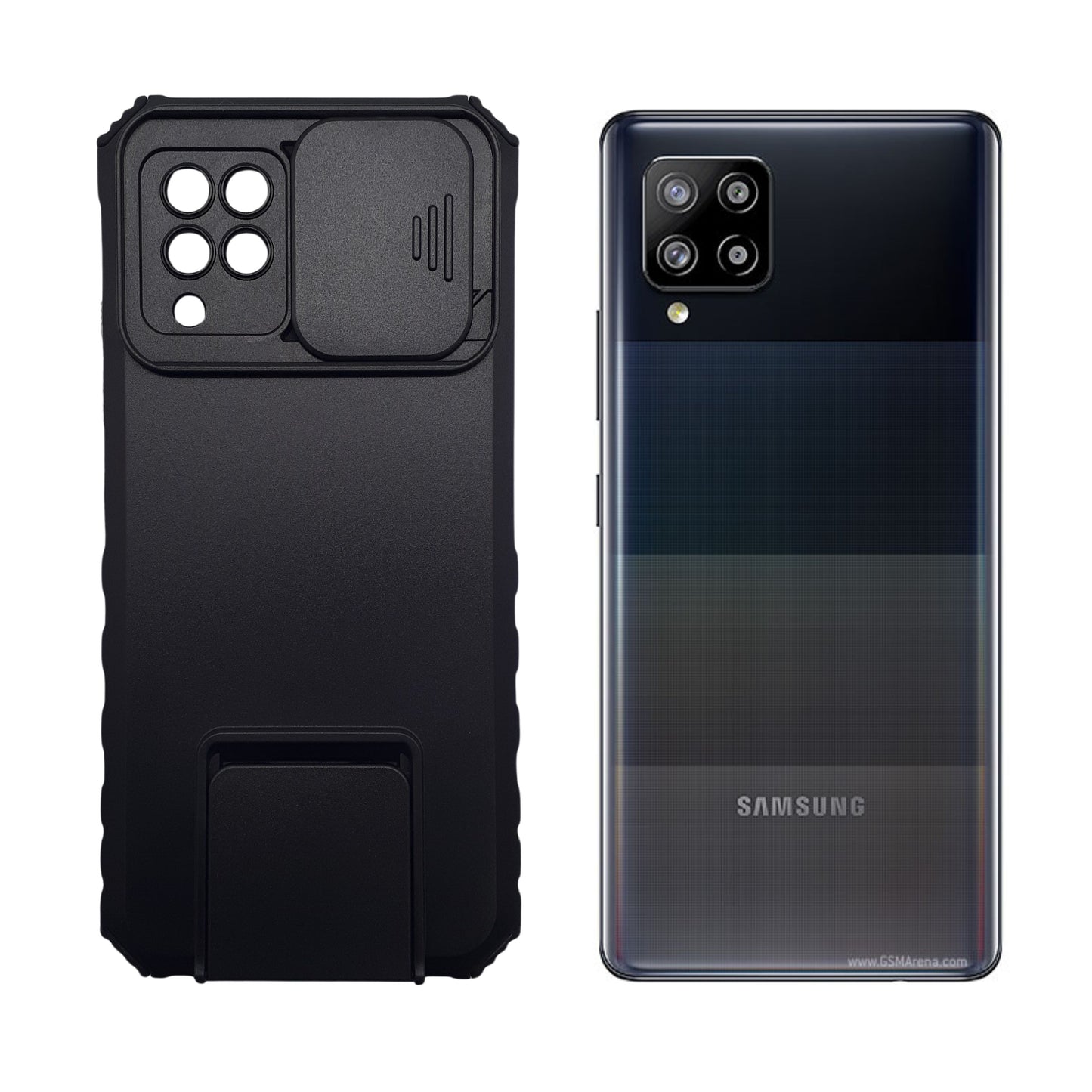 Samsung A42 5G Case Camera Lens Slide Protector Ring Holder Kickstand Heavy Duty Military Grade Shockproof PC Rugged Bumper