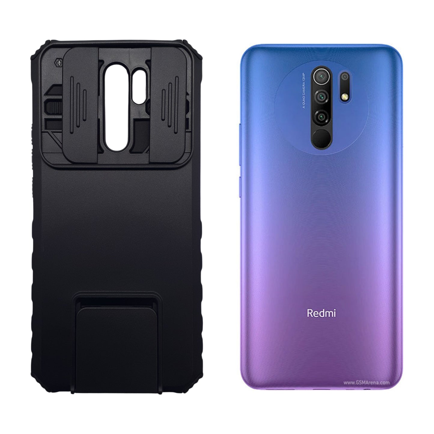 Redmi 9 Shockproof Magnetic Ring Holder Kickstand Camera Protection Slide Cover Full Body Armor Bumper Case