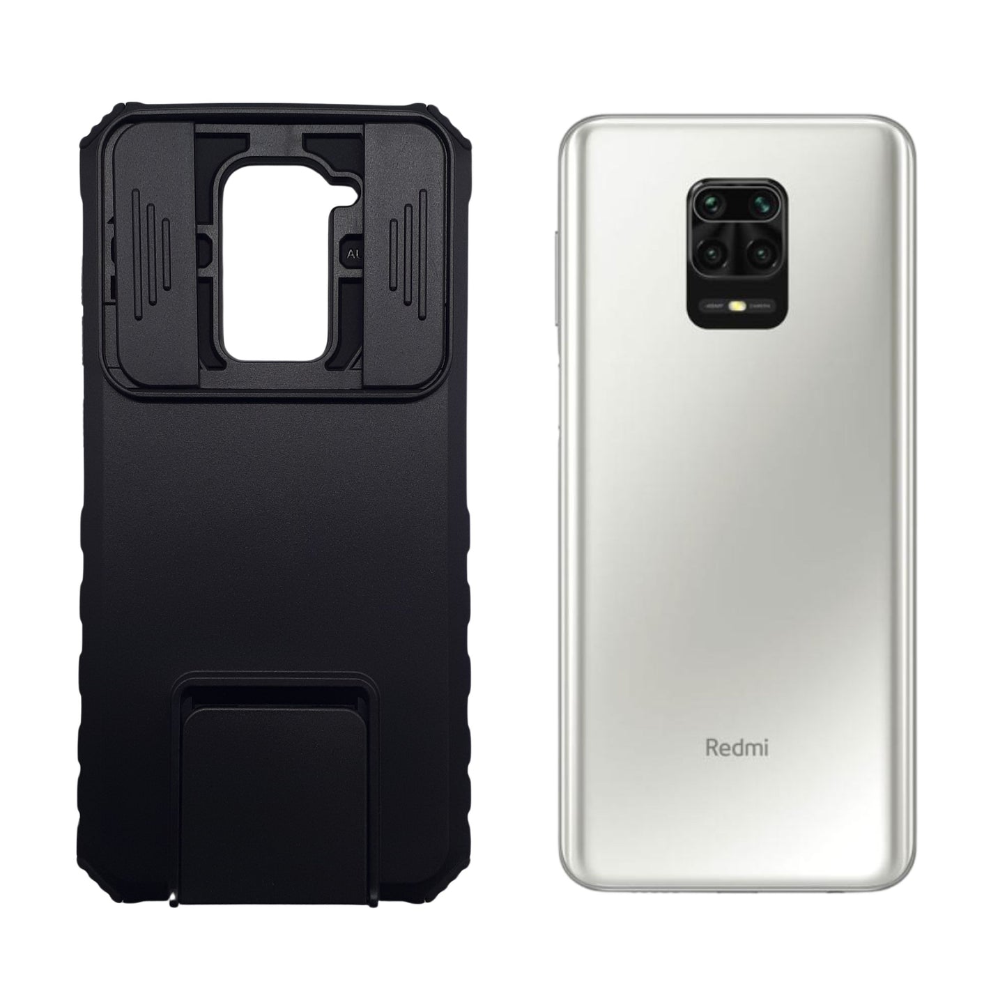 Redmi Note 9 Case Heavy Duty Shockproof Full Body Protective Cover Sliding Camera Lens Protector Built in Kickstand Video Viewing