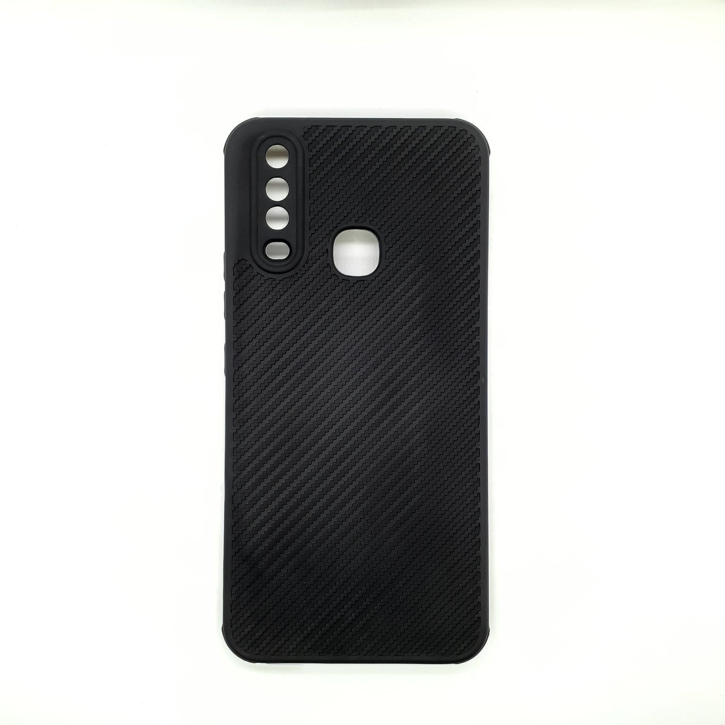 Vivo Y12 Carbon Fiber texture Hard Rubber armour back cover shock-porof case