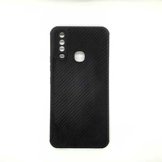 Vivo Y12 Carbon Fiber texture Hard Rubber armour back cover shock-porof case