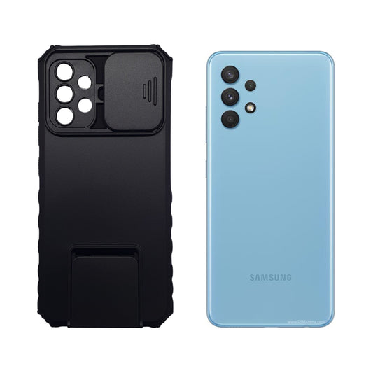 Samsung A32 Military Grade Phone Case Sliding Camera Cover Integrated Kickstand Shockproof Hybrid Bumper Anti-Scratch Drop-Proof Protection