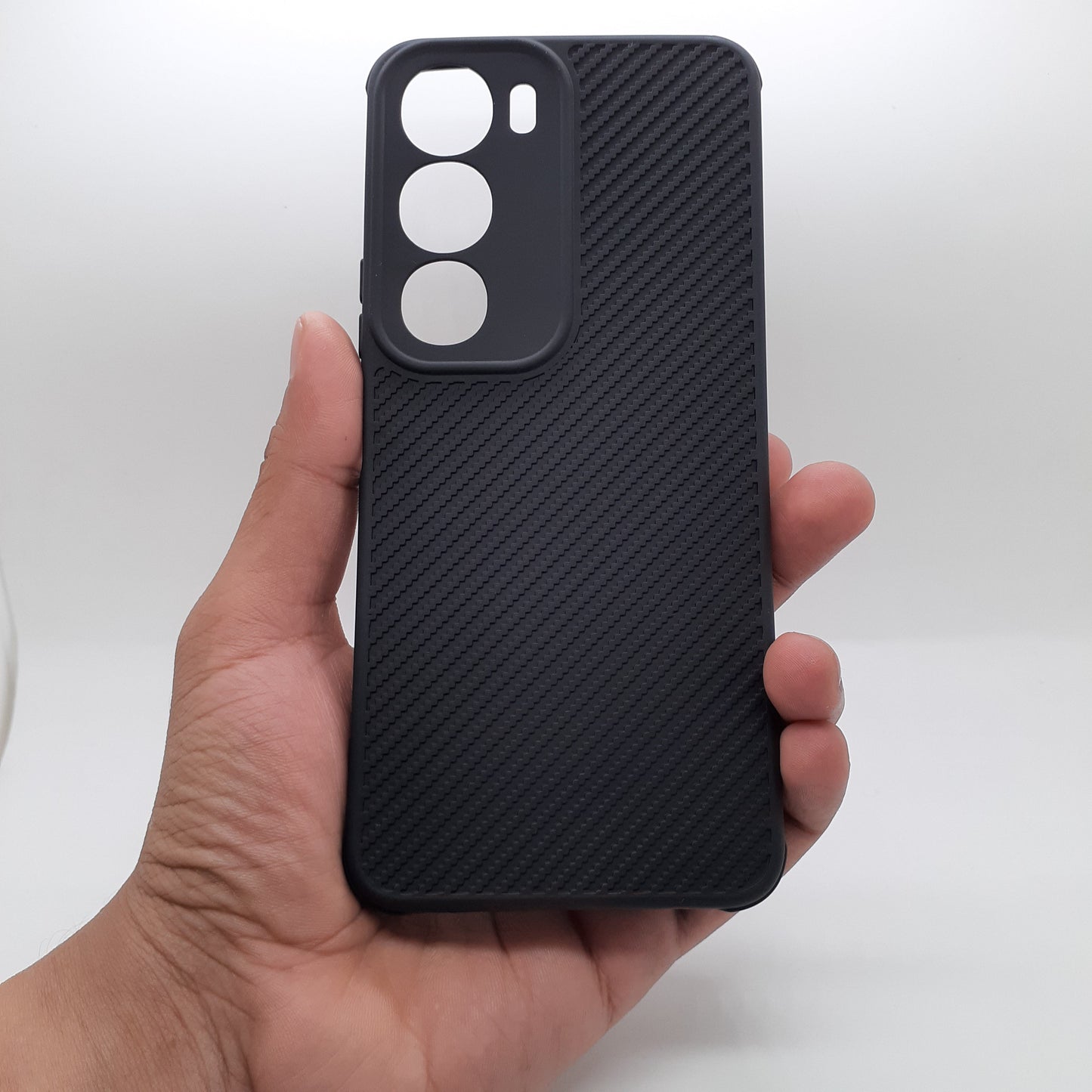 Vivo Y19s Carbon Fiber texture Hard Rubber armour back cover shock-porof case