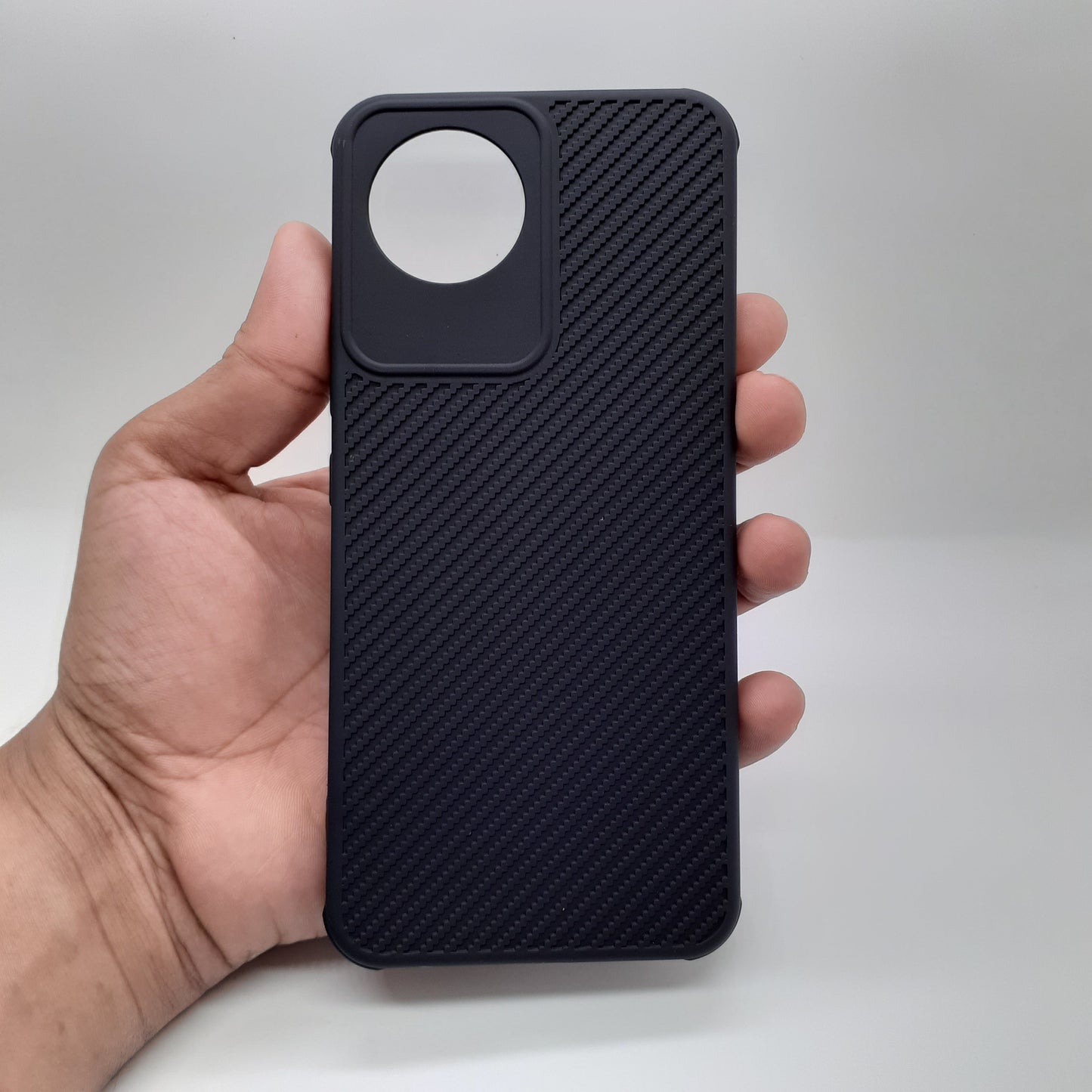 Vivo Y02 Carbon Fiber texture Hard Rubber armour back cover shock-porof case