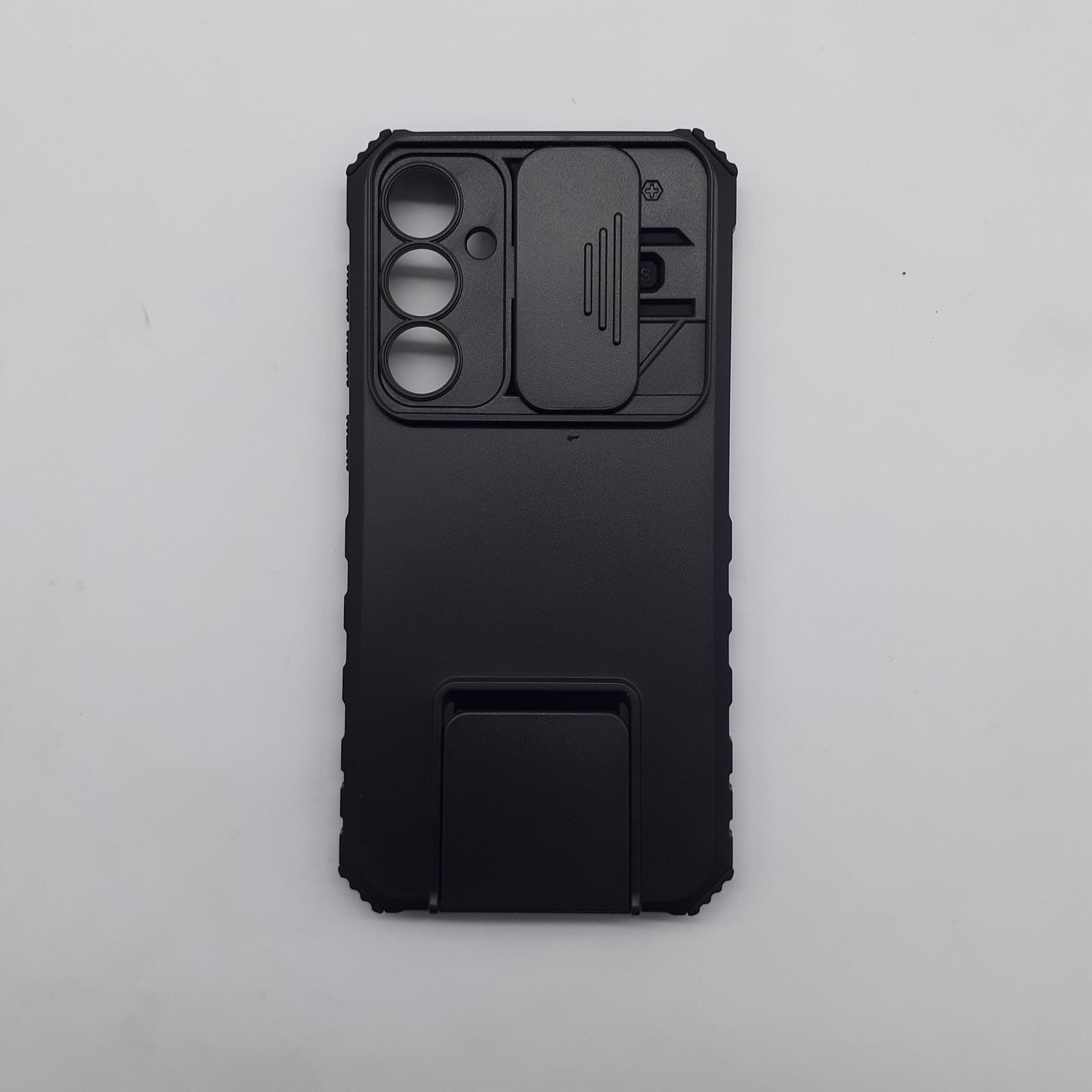 Samsung S23 FE Shockproof Case Sliding Camera Cover Ring Stand Holder Heavy Duty Protection Black Phone Cover