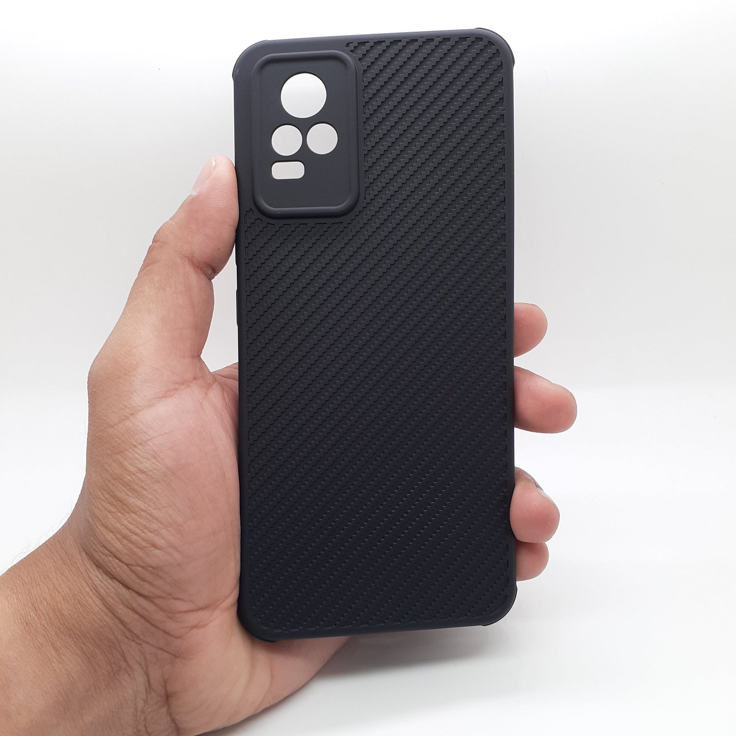 Vivo V21e Carbon Fiber texture Hard Rubber armour back cover shock-porof case
