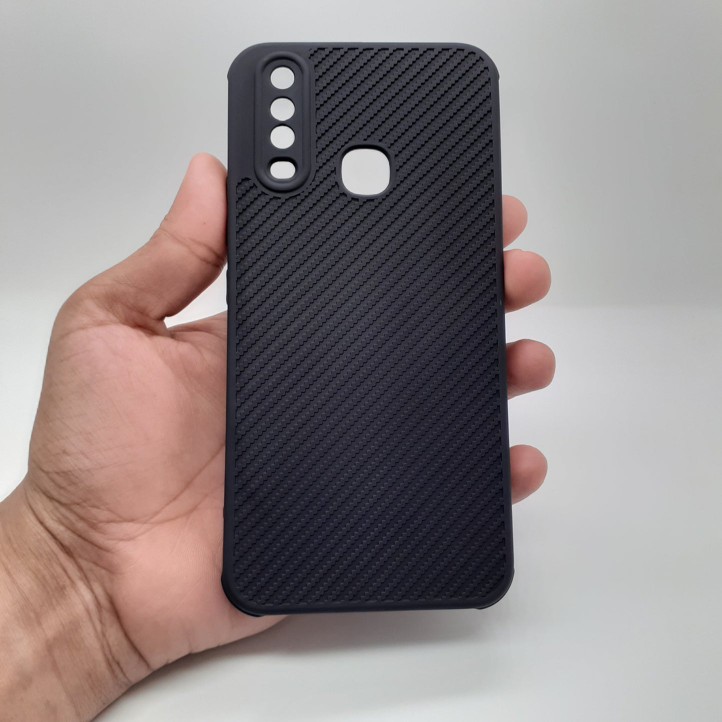 Vivo Y12 Carbon Fiber texture Hard Rubber armour back cover shock-porof case