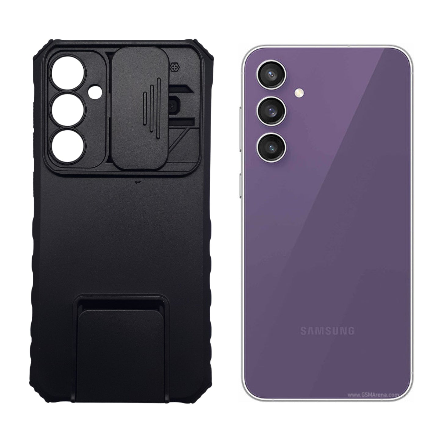 Samsung S23 FE Shockproof Case Sliding Camera Cover Ring Stand Holder Heavy Duty Protection Black Phone Cover