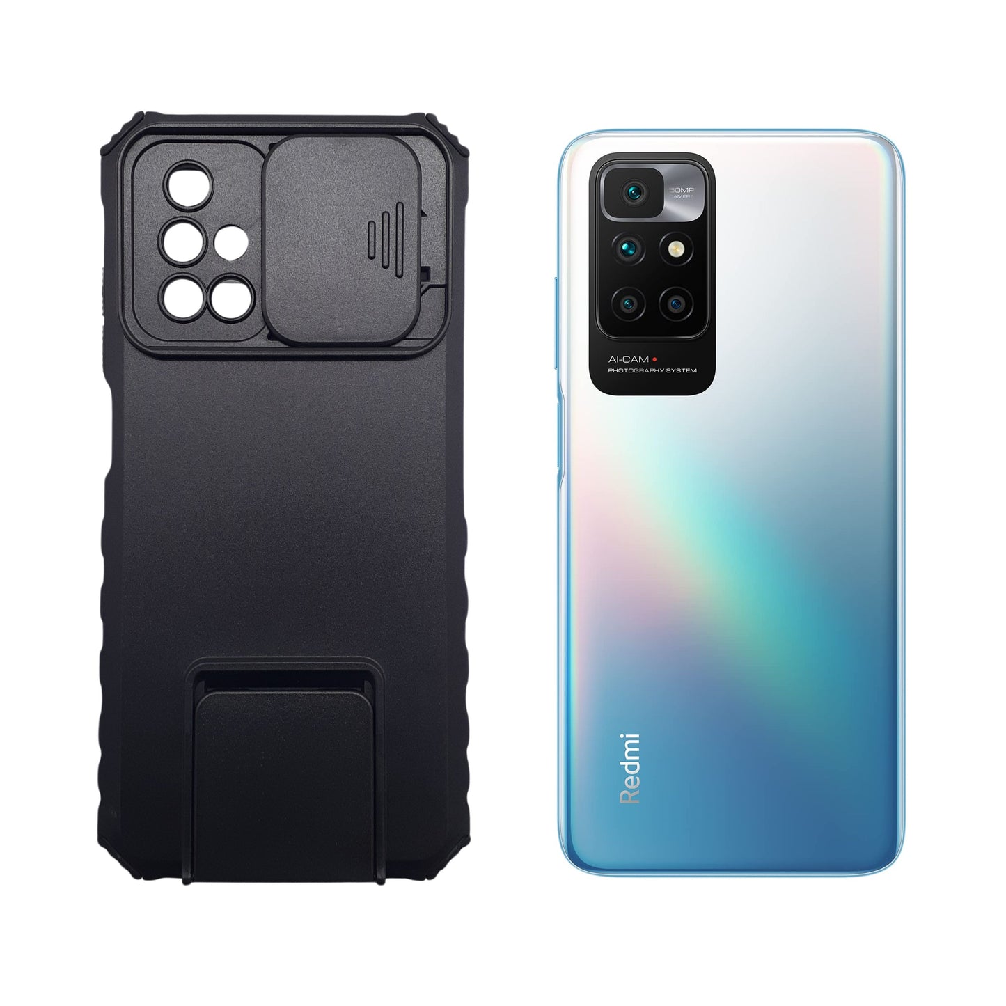Redmi 10 Heavy Duty Protective Case Sliding Camera Cover Integrated Kickstand Built in Stand Full Protection Shockproof Armor