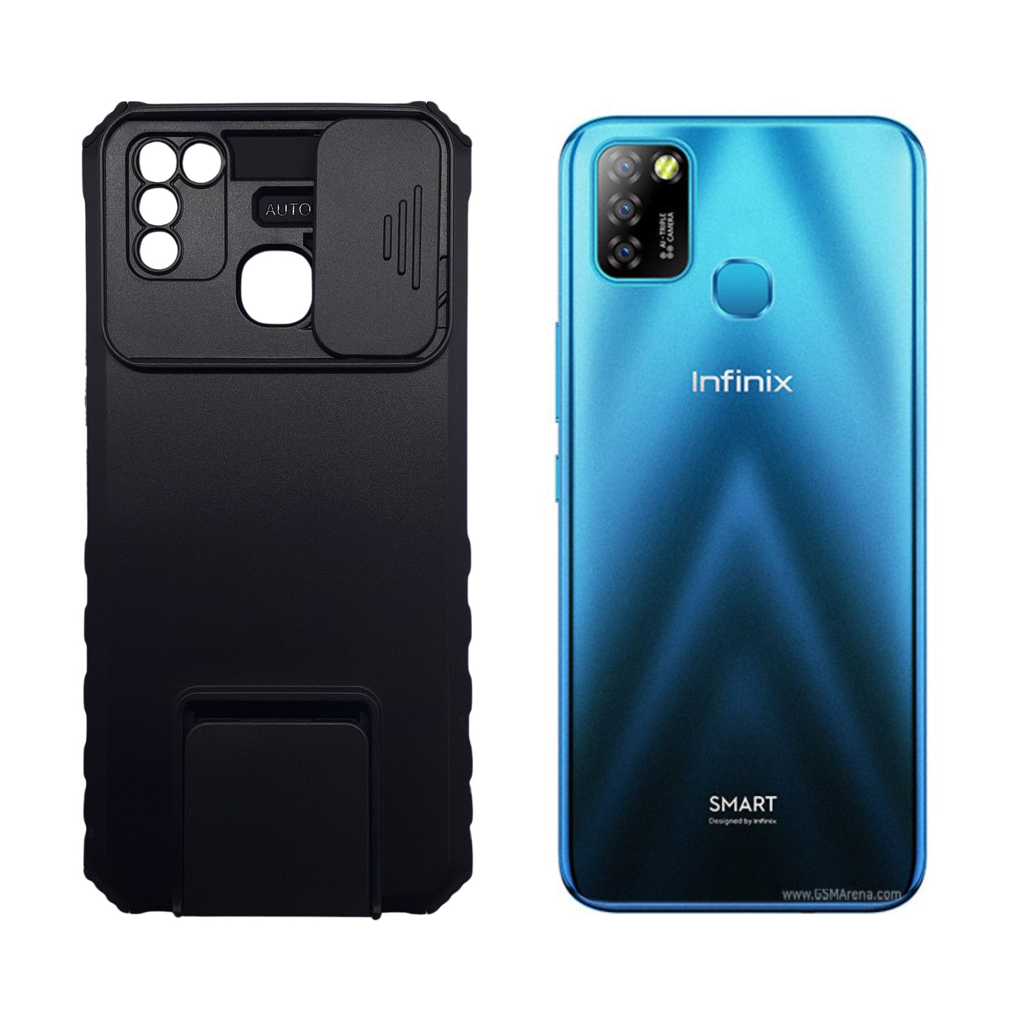 Infinix Smart 5 CamShield Armor Case Sliding Camera Cover Kickstand Heavy Duty Protection Hands Free Viewing