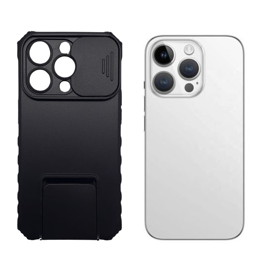 Heavy Duty iPhone 14 Pro Case Integrated Kickstand Sliding Camera Lens Cover Ultimate Protection