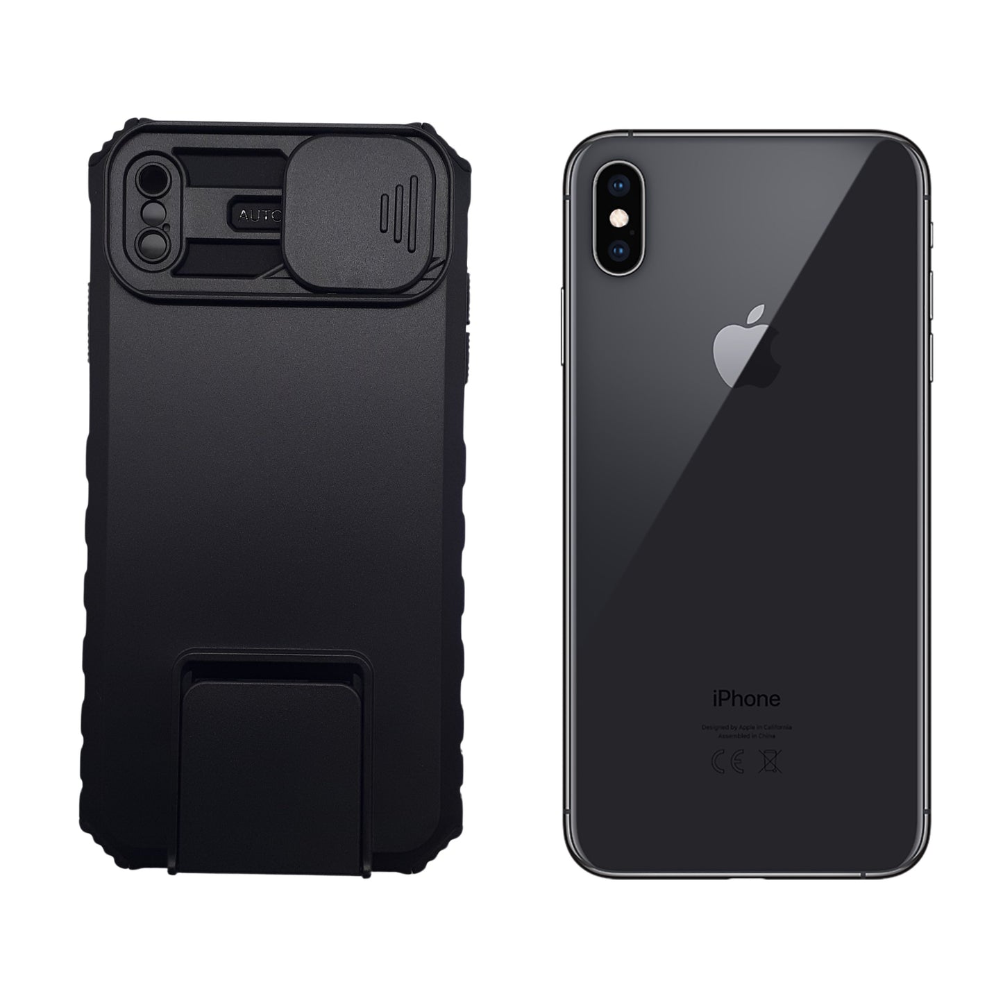 iPhone Xs Max Heavy Duty Shockproof Case Sliding Camera Lens Protector Kickstand Built in Stand Cover
