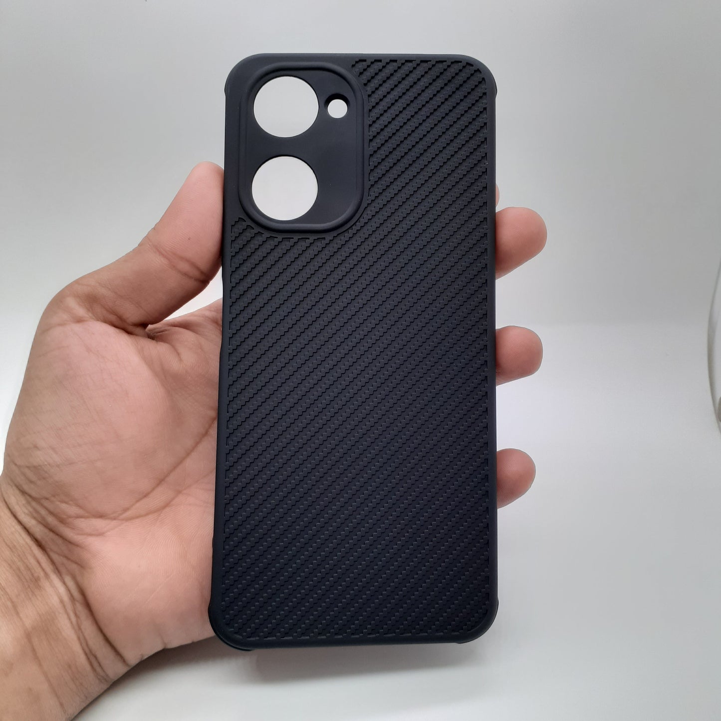 Vivo Y03 Carbon Fiber texture Hard Rubber armour back cover shock-porof case