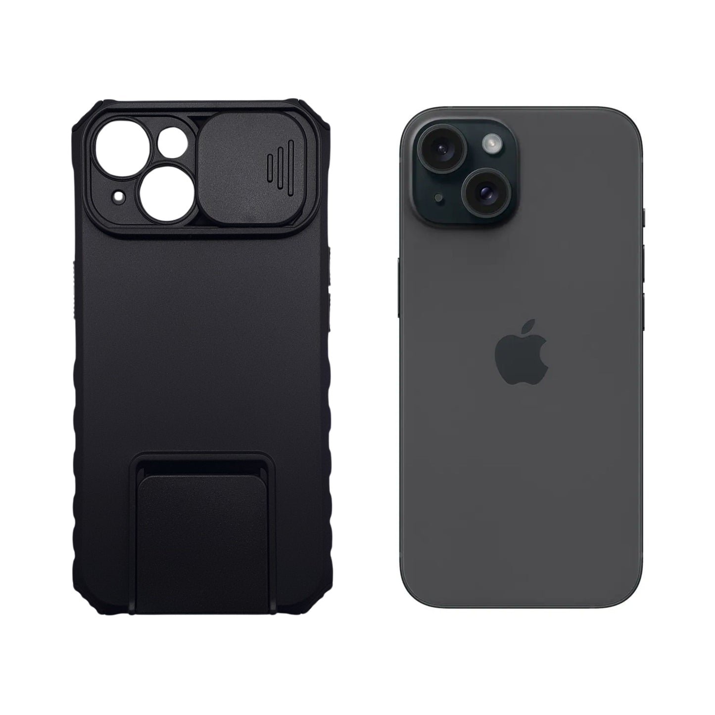iPhone 15 Heavy Duty Shockproof Case Slide Camera Cover Integrated Kickstand Protection Hands Free Viewing