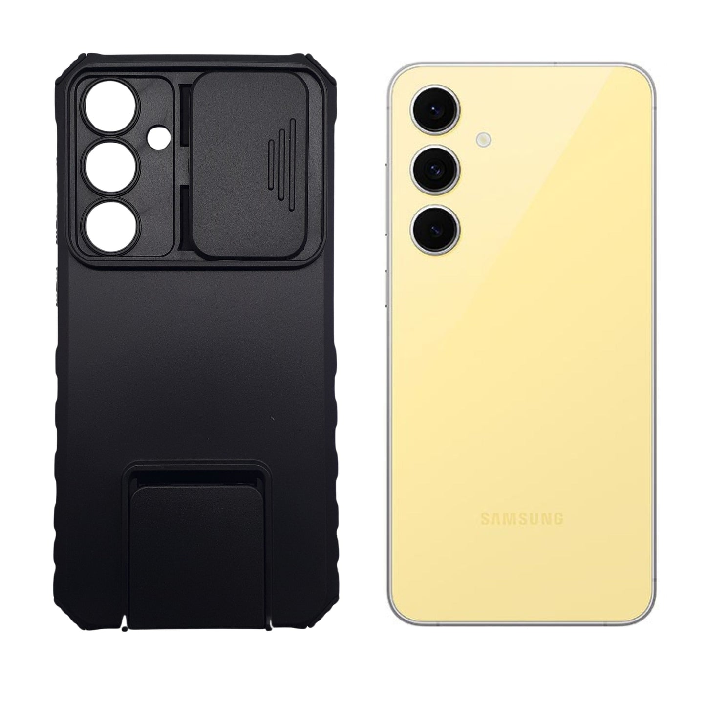 Samsung S24 FE Heavy Duty Shockproof Case Sliding Camera Protection Integrated Kickstand Hands-Free Viewing