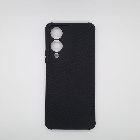 Vivo Y17s Carbon Fiber texture Hard Rubber armour back cover shock-porof case