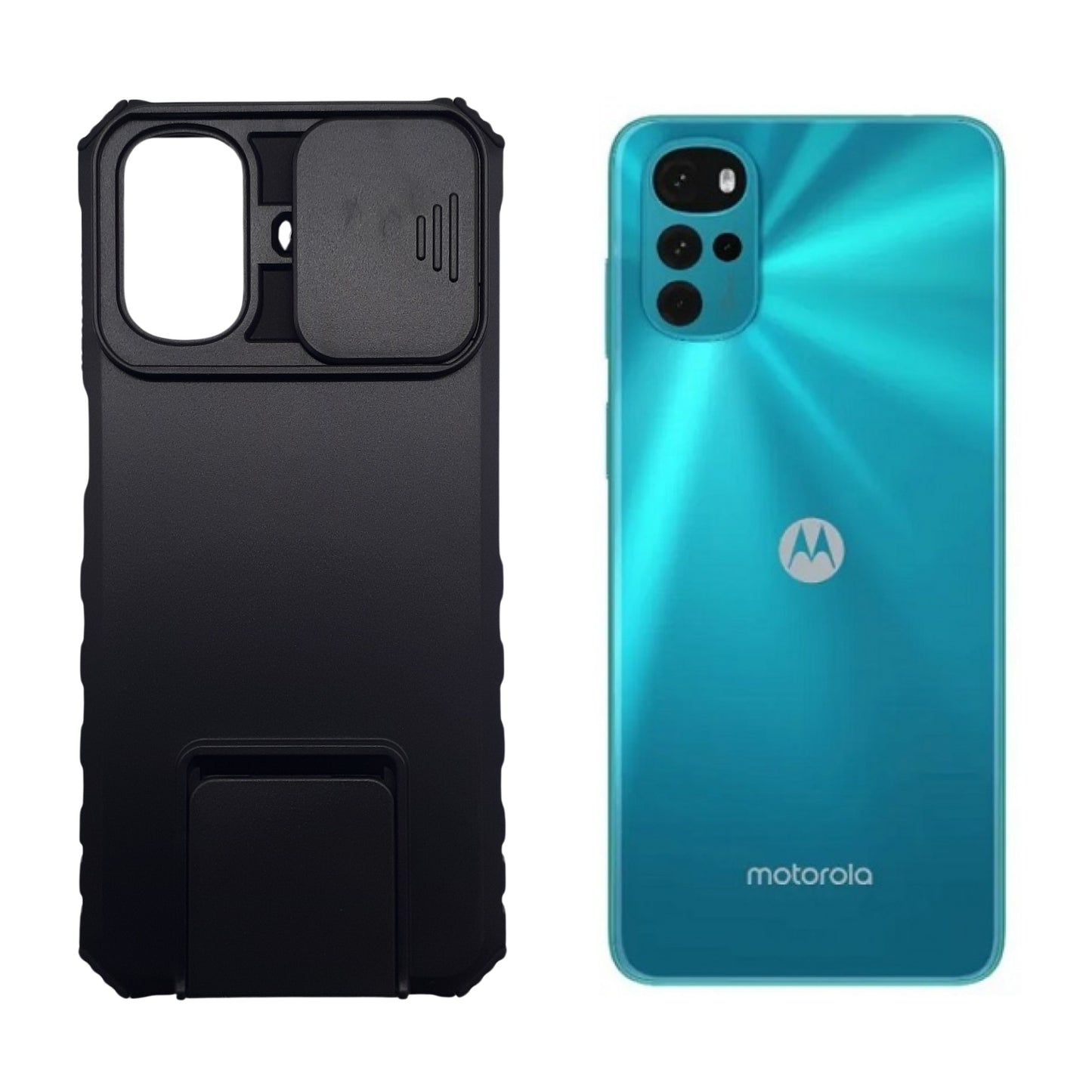 Motorola Moto G22 Phone Case Heavy Duty Shockproof Armor Cover Sliding Camera Protector Integrated Kickstand Hands Free Viewing