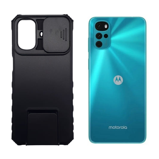 Motorola Moto G22 Phone Case Heavy Duty Shockproof Armor Cover Sliding Camera Protector Integrated Kickstand Hands Free Viewing