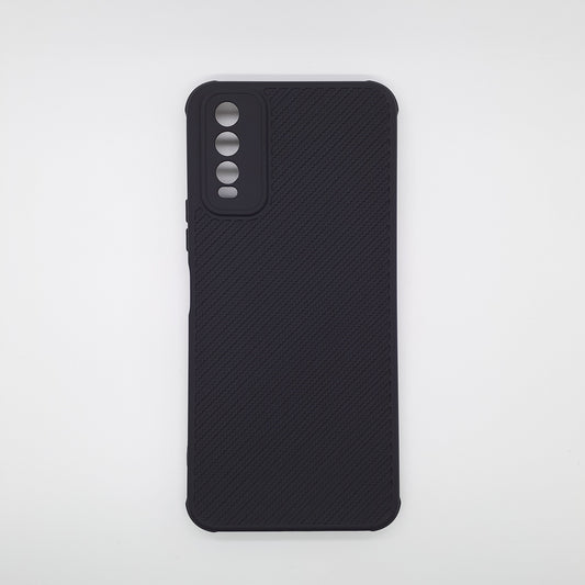 Vivo Y20 Carbon Fiber texture Hard Rubber armour back cover shock-porof case