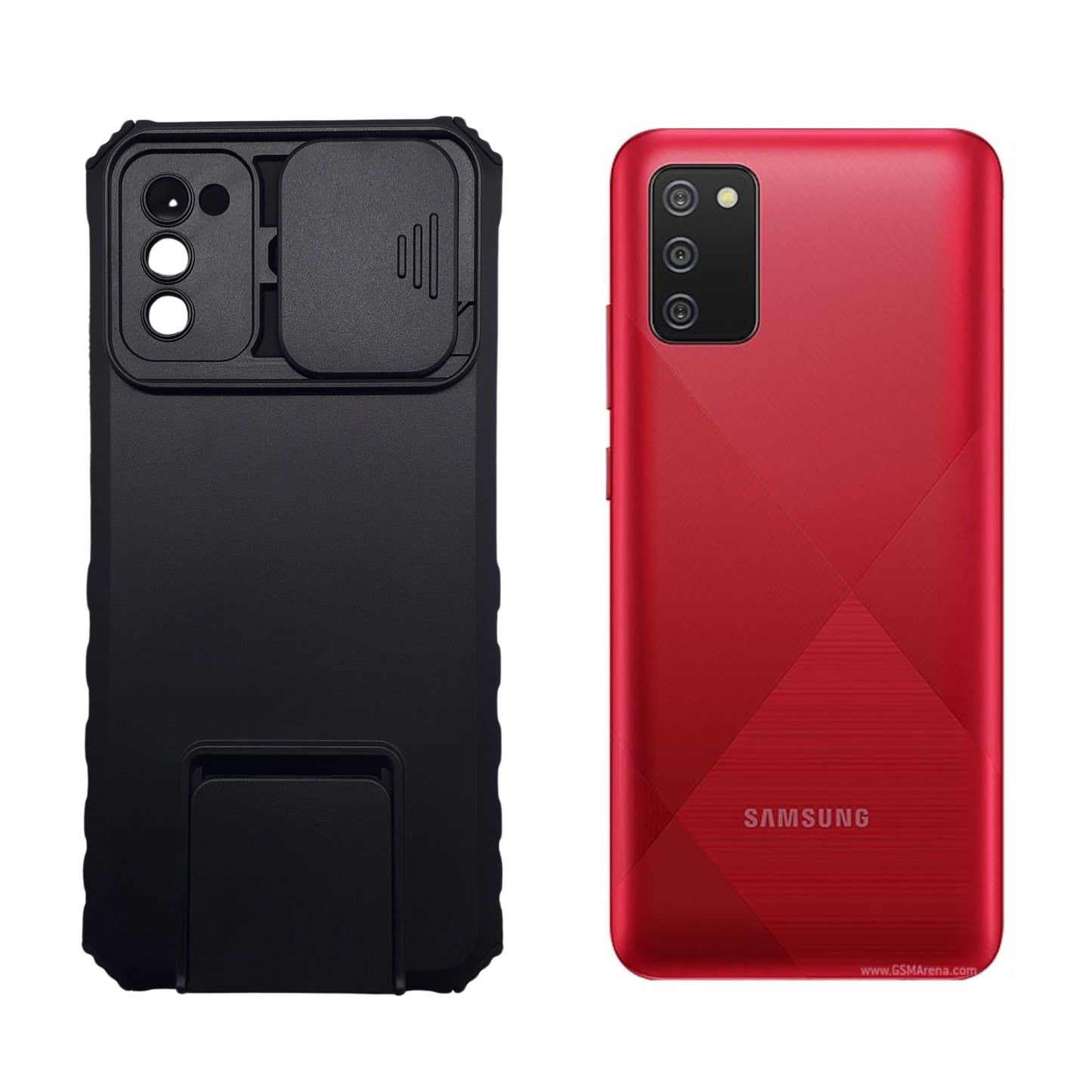 Samsung A02s Case Heavy Duty Shockproof Protective Cover Sliding Camera Lens Protector Foldable Kickstand Built in Stand