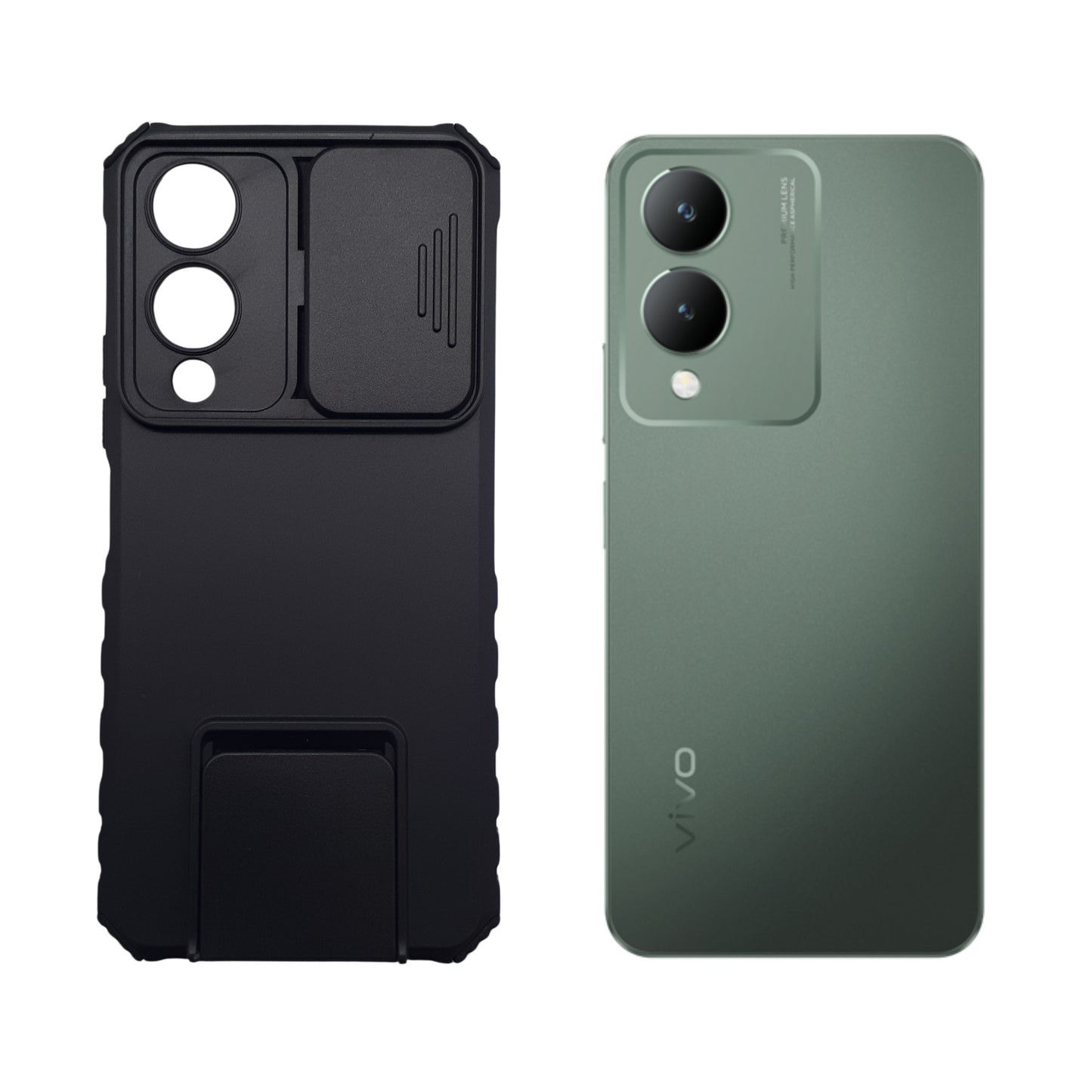 KEYSION Shockproof Armor Case Vivo Y17S Slide Camera Lens Protection Kickstand Back Cover Heavy Duty