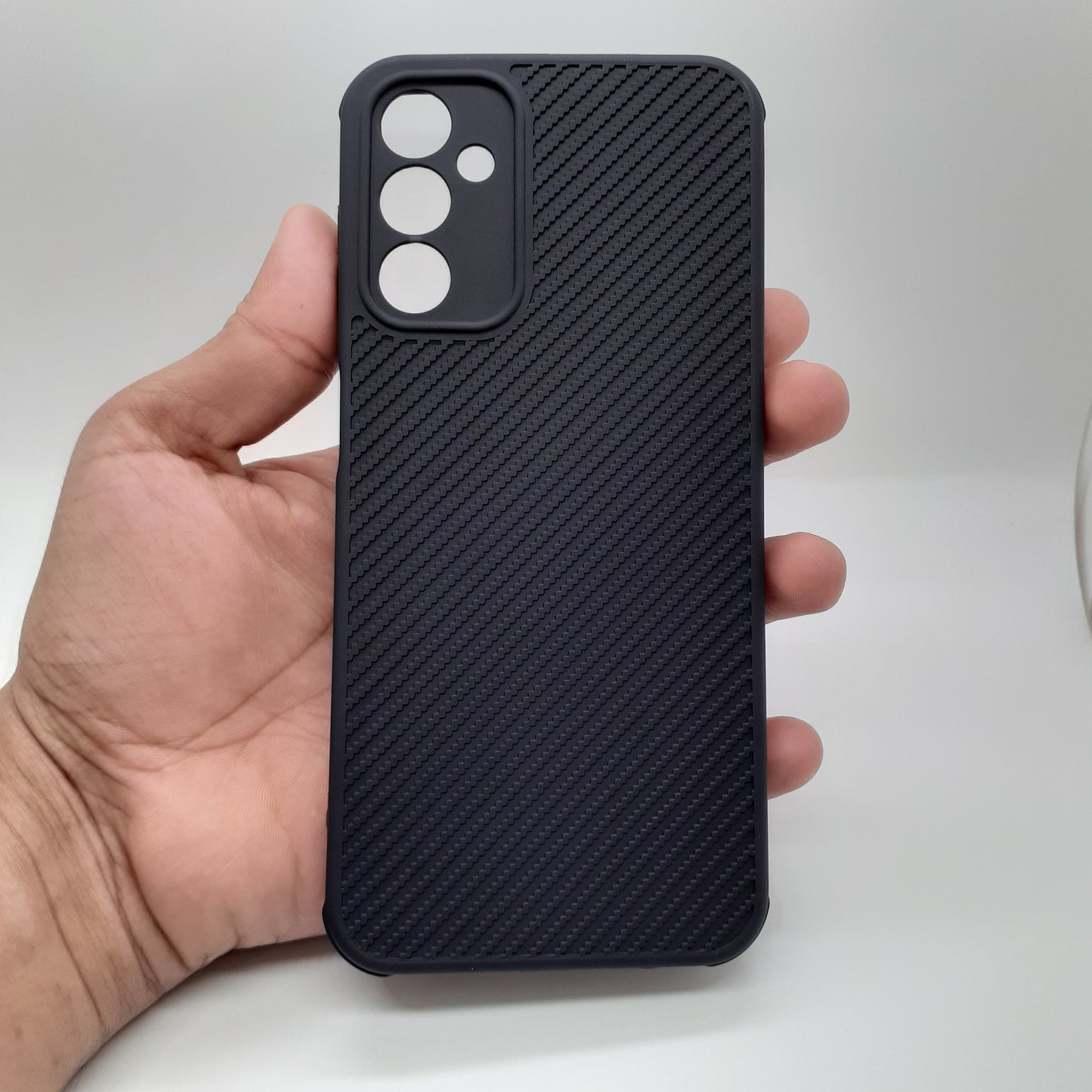 Samsung A14 Carbon Fiber texture Hard Rubber armour back cover shock-porof case
