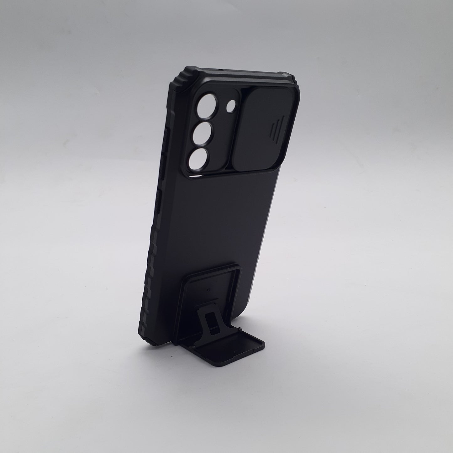 Samsung S21 FE Phone Case Heavy Duty Shockproof Slide Camera Lens Protector Built in Kickstand Ring Holder Black