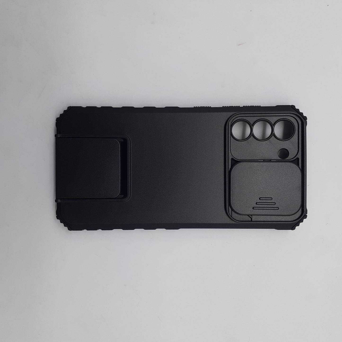 Samsung S21 FE Phone Case Heavy Duty Shockproof Slide Camera Lens Protector Built in Kickstand Ring Holder Black