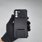 Samsung S21 FE Phone Case Heavy Duty Shockproof Slide Camera Lens Protector Built in Kickstand Ring Holder Black