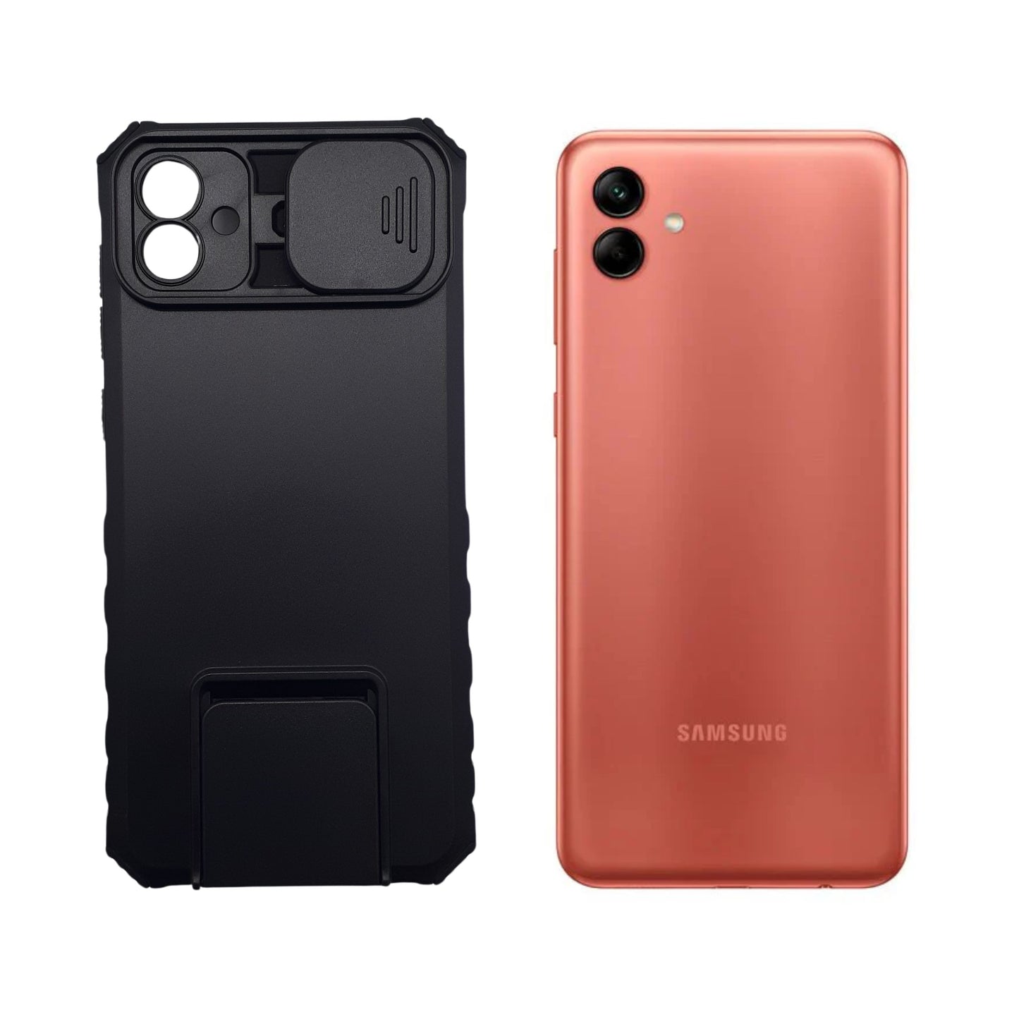 Samsung A04 Rugged Dual Layer Phone Case Slide Camera Cover Ring Holder Kickstand Shockproof Hybrid Protection