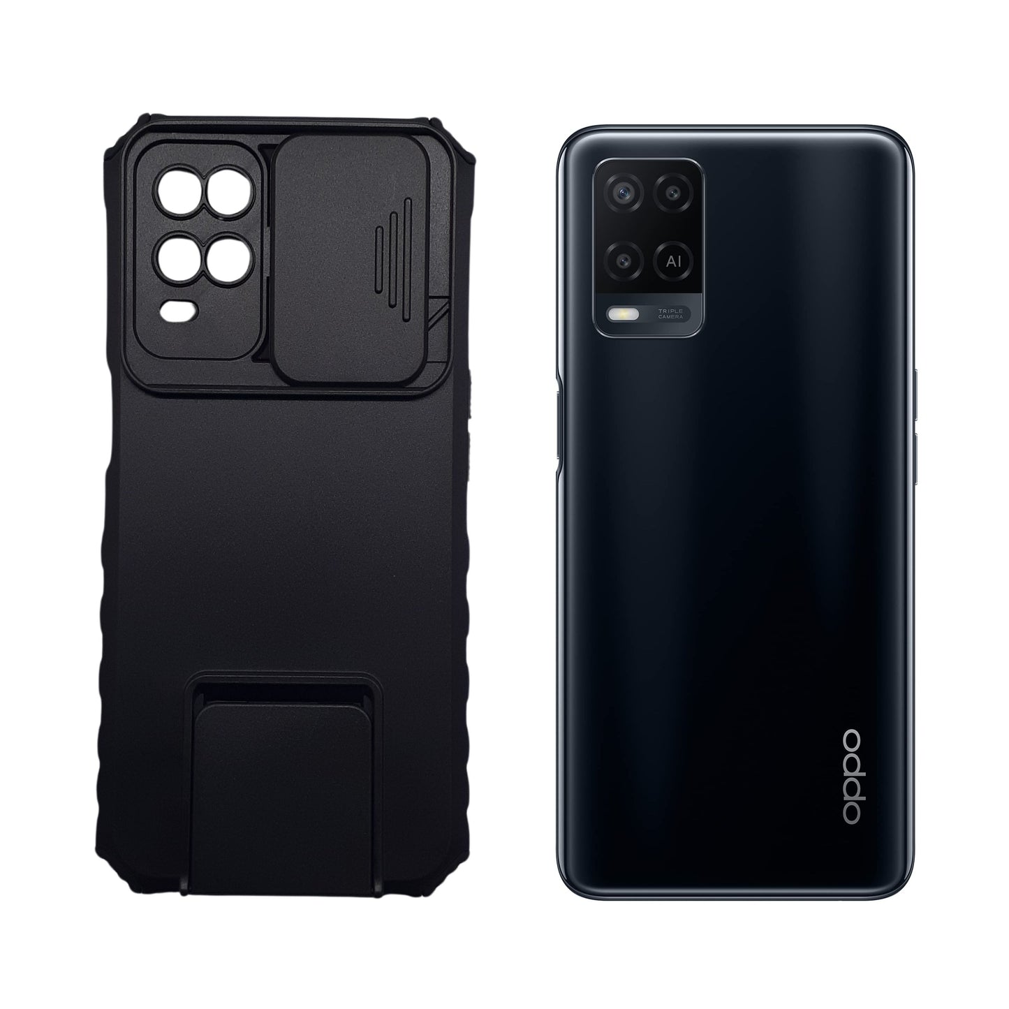 OPPO A54 Slide Camera Lens Protection Phone Case Shockproof Armor Cover Magnetic Ring Kickstand Non-Slip Grip Dual Layer Full Coverage
