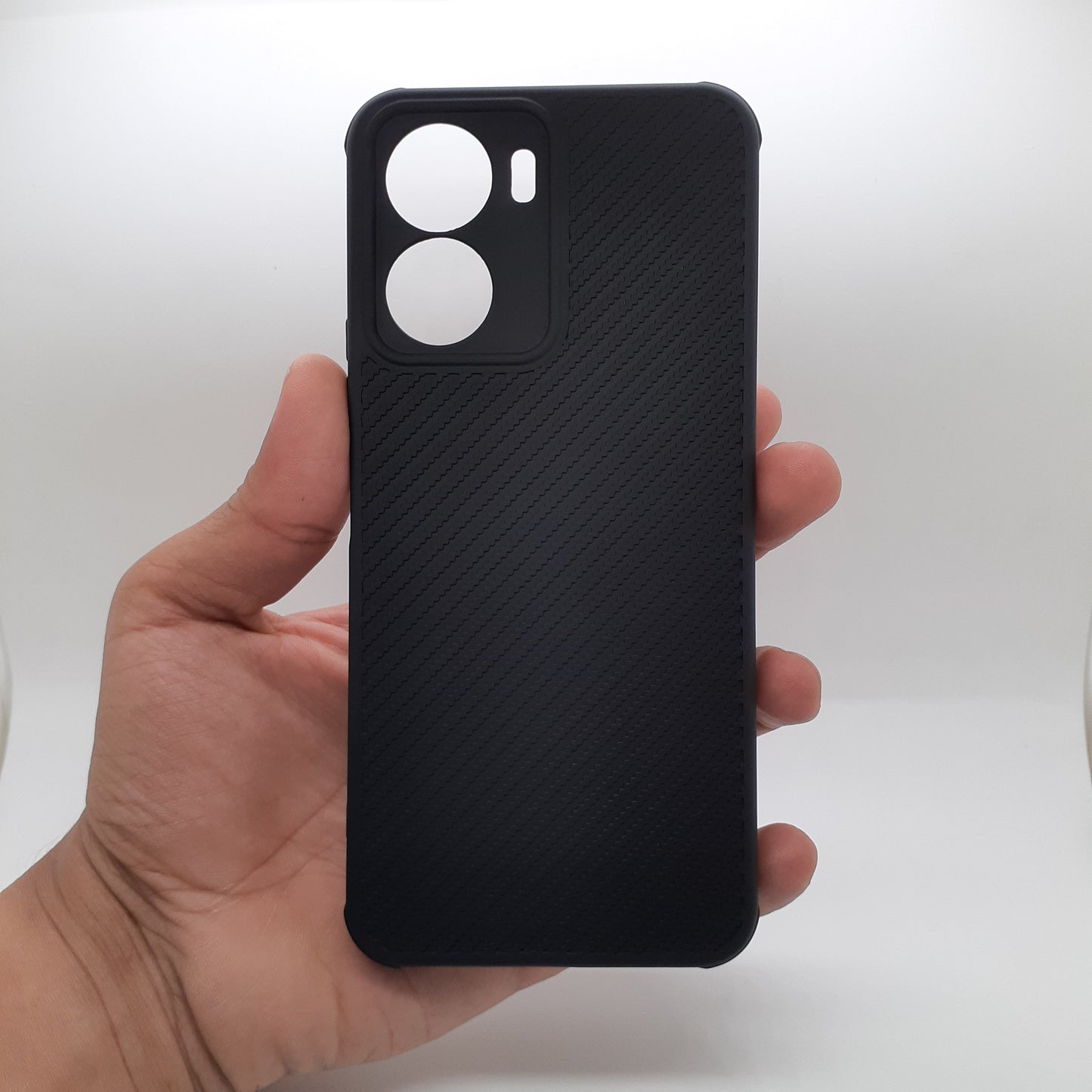 Vivo Y16 Carbon Fiber texture Hard Rubber armour back cover shock-porof case