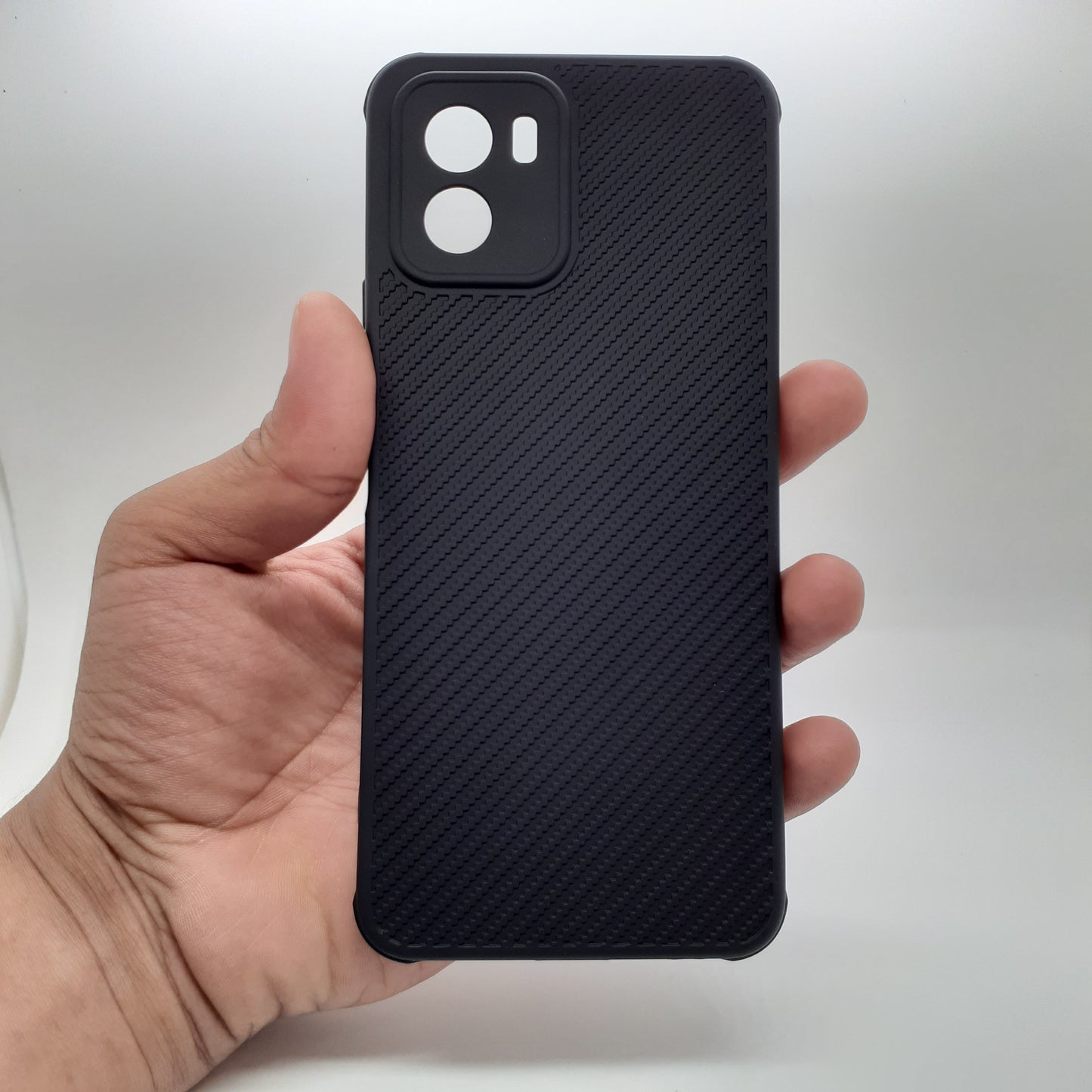 Vivo Y15s Carbon Fiber texture Hard Rubber armour back cover shock-porof case