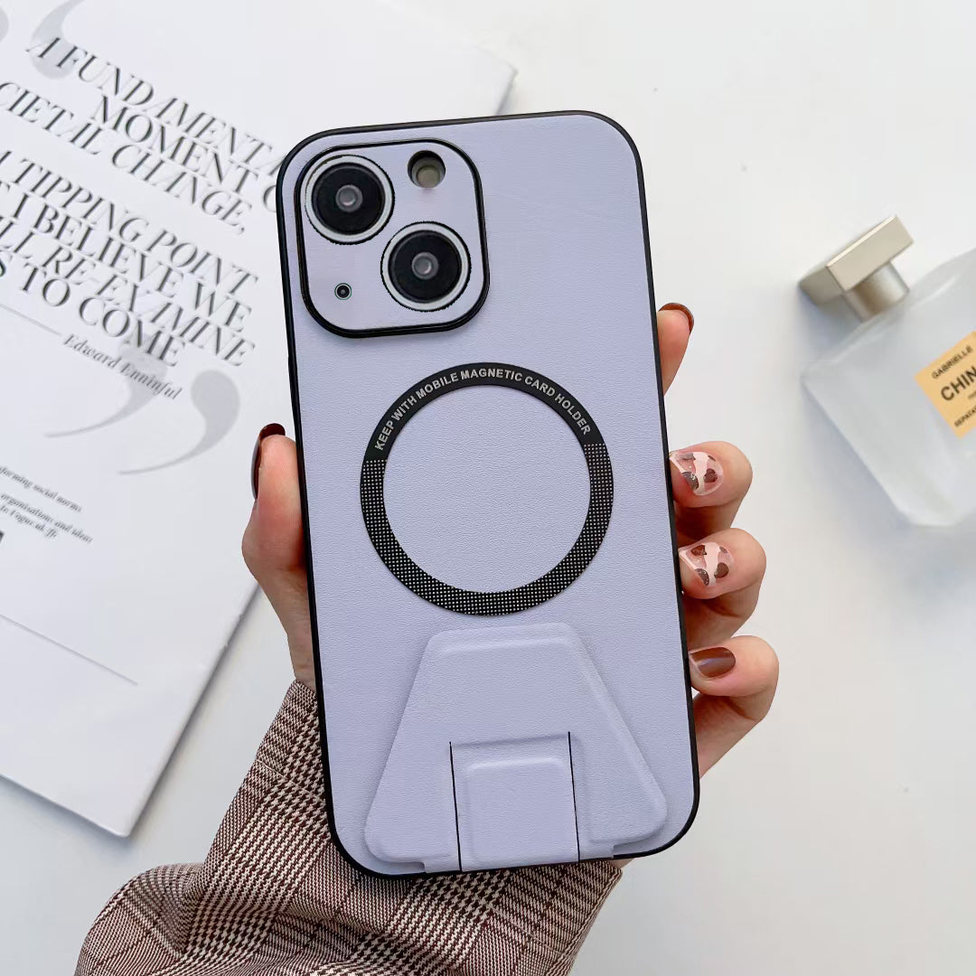 iPhone 13 Magsafe Wireless Charging Mobile Phone Leather Case Buckle Ring Stand Back Cover