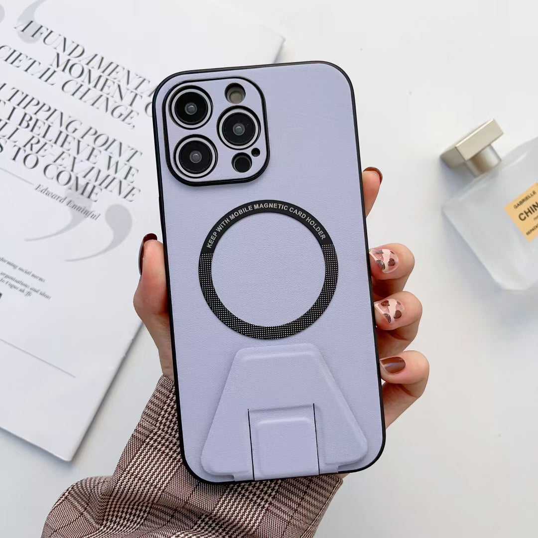 iPhone 14 Pro Magsafe Wireless Charging Mobile Phone Leather Case Buckle Ring Stand Back Cover