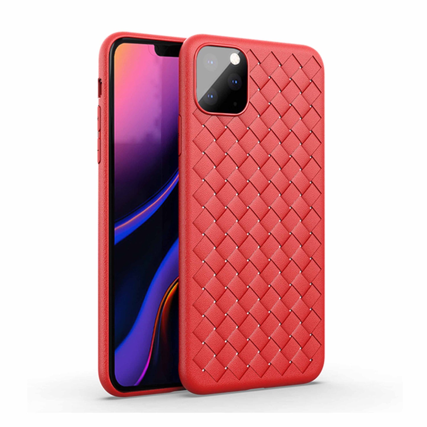 iPhone 11 Pro Max Cross Grid Weaving Pattern Design Silicone Case back Cover