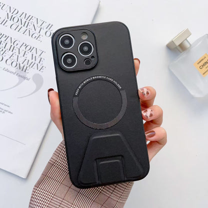 iPhone 14 Pro Magsafe Wireless Charging Mobile Phone Leather Case Buckle Ring Stand Back Cover