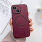 iPhone 14 Plus Magsafe Wireless Charging Mobile Phone Leather Case Buckle Ring Stand Back Cover