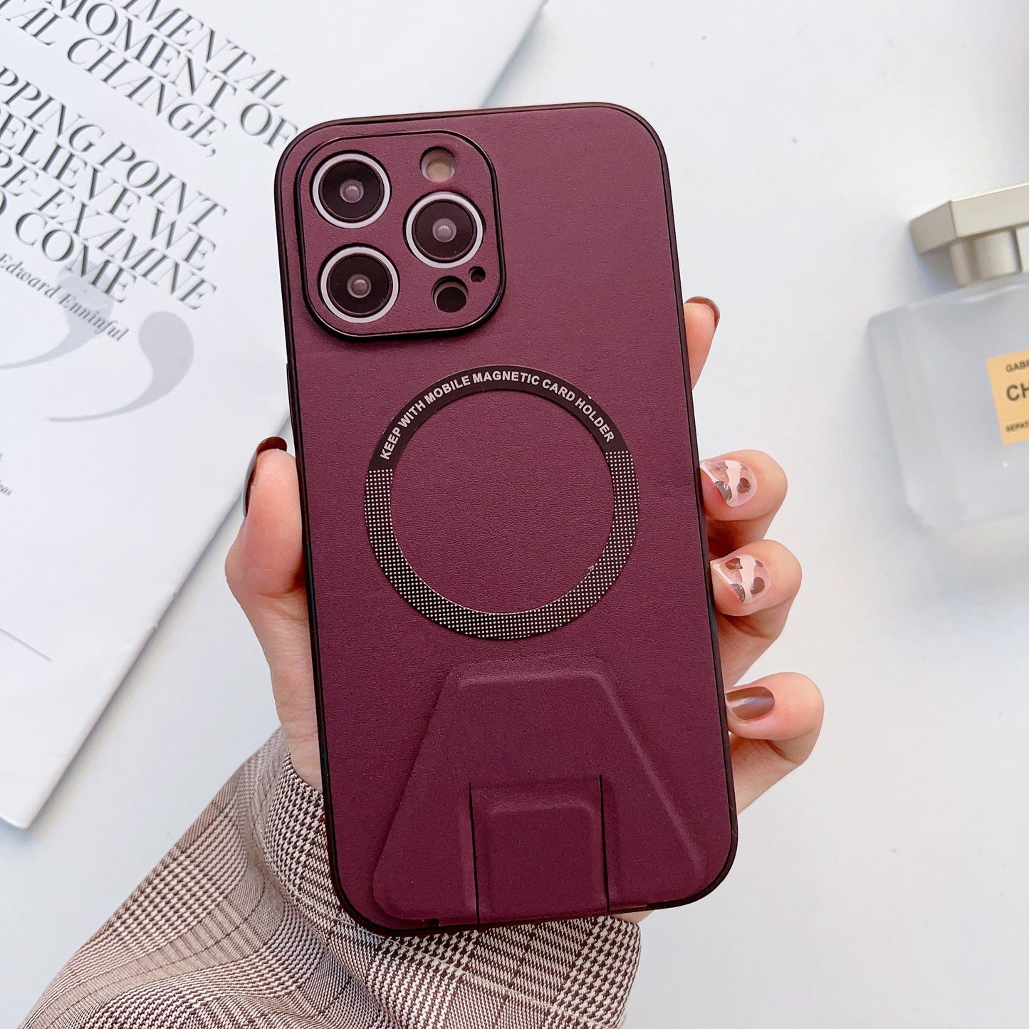 iPhone 12 Pro Max Magsafe Wireless Charging Mobile Phone Leather Case Buckle Ring Stand Back Cover