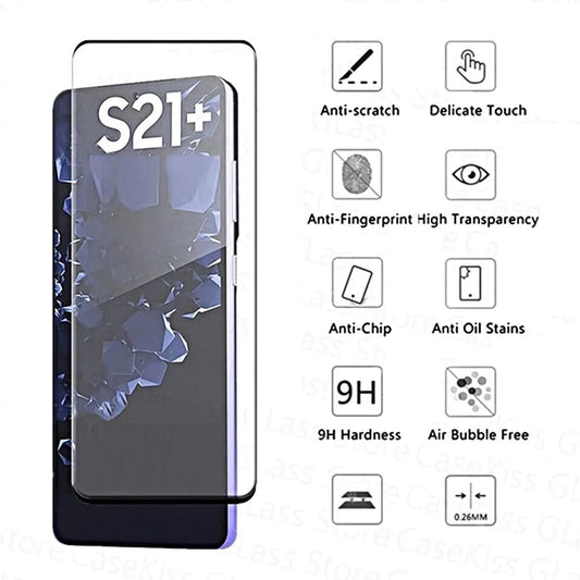 Pack of UV Glue Full Screen Protector Tempered Glass + Carbon Back Sticker and Camera Lens Protection for Samsung S21 Plus